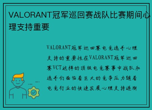 VALORANT冠军巡回赛战队比赛期间心理支持重要