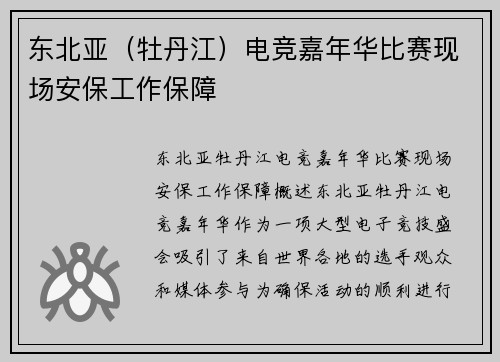 东北亚（牡丹江）电竞嘉年华比赛现场安保工作保障